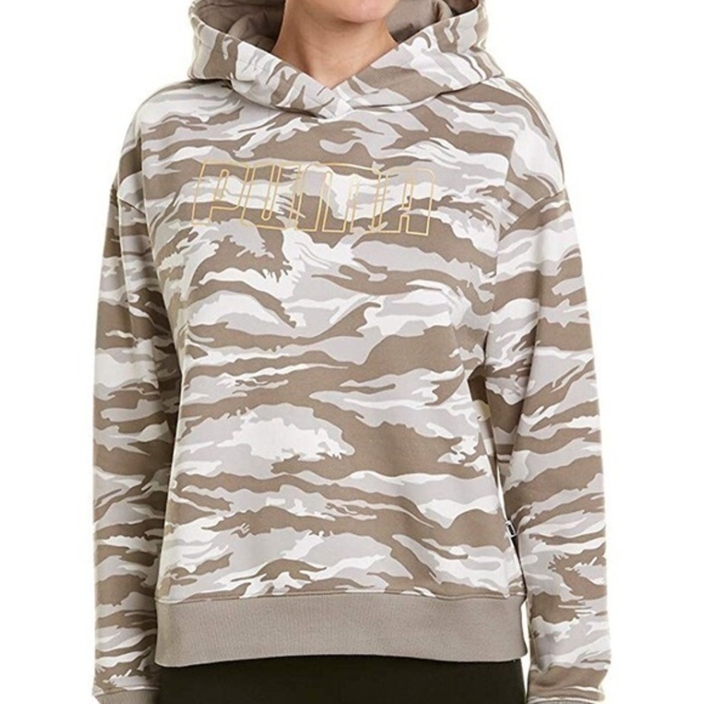 Puma | Green & Creme Camo Print Hoodie Size Small